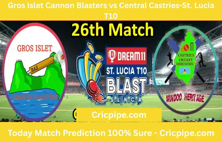Today Match Prediction-Gros Islet Cannon Blasters vs Central Castries-St. Lucia T10 Blast-26th Match-Who Will Win
